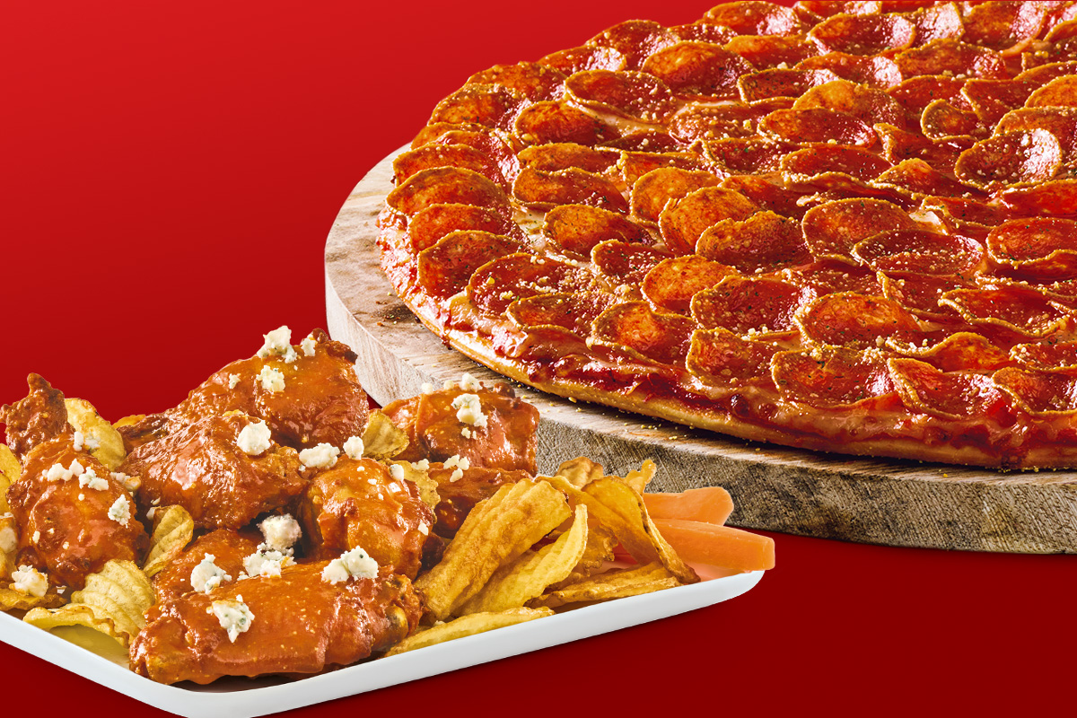 Large Signature Pepperoni Pizza and Bone-in Wings with Buzz Sauce
