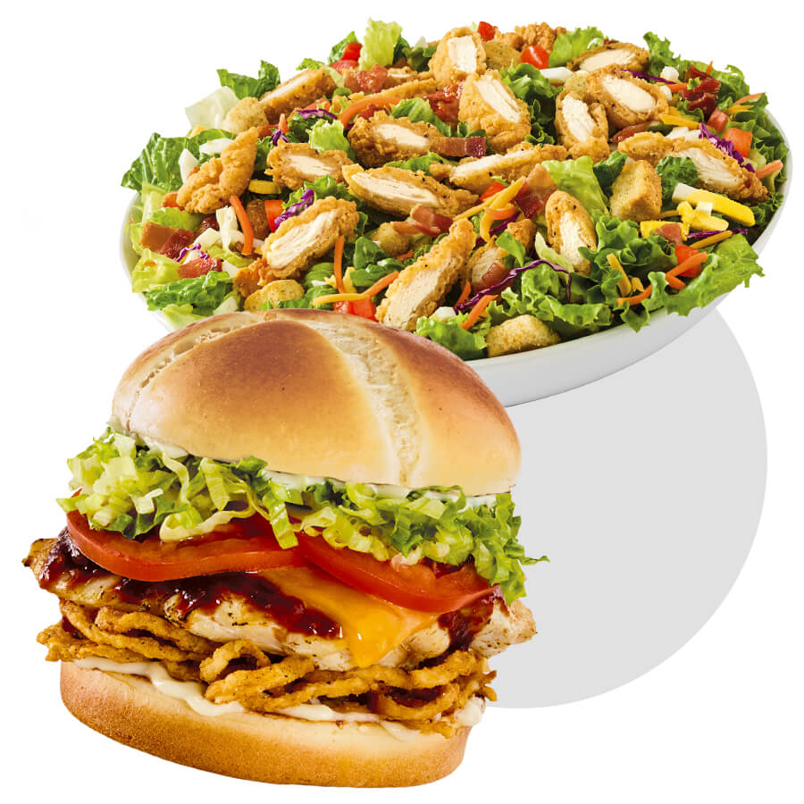 Crispy Chicken Salad and Teriyaki Chicken Sandwich