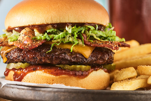 Smoke and Pepper Burger with Steak Fries