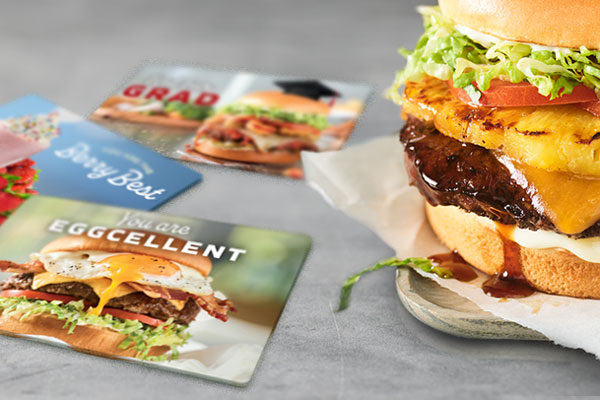 Banzai Burger next to Moms, Dads and Grads Gift Cards
