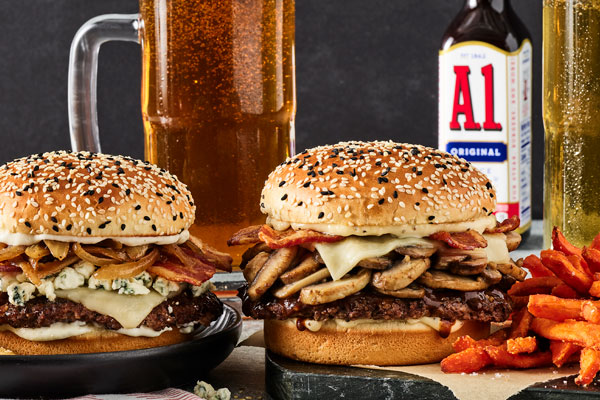 A.1. Steakhouse and Bacon 'N' Bleu Burgers with bottomless sides and cold brew