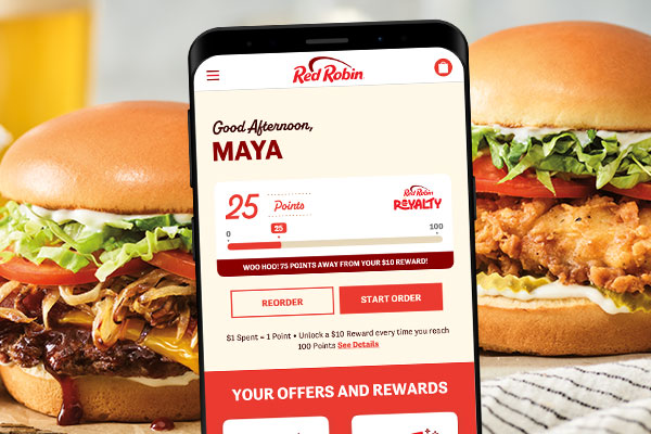 App showing Red Robin Royalty points