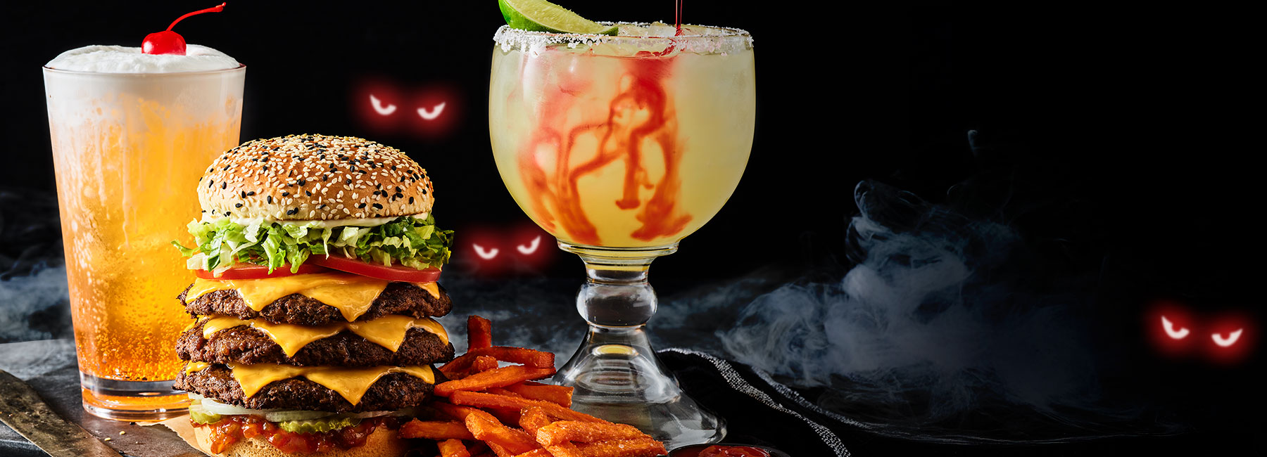 Mega Monster, Mad Scientist Margarita, Candied Orange Fizzy Soda
