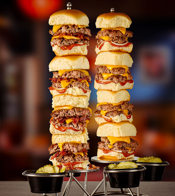 Towering Double Cheeseburger Sliders – with or without bacon!