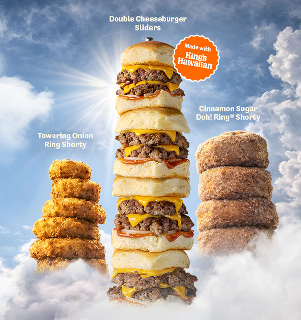 Sky High Deal - Towering Double Cheeseburger Sliders, O-ring Shorty, Doh-ring Shorty