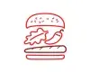 Burger illustration with hovering ingredients