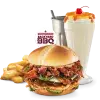 Smokehouse Burger, Steak Fries and Pineapple Upside-down Shake