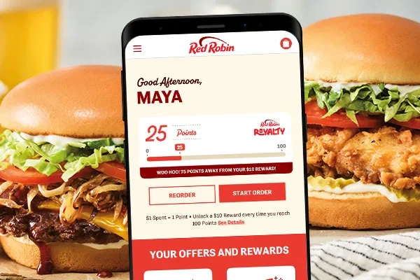 App showing Red Robin Royalty points