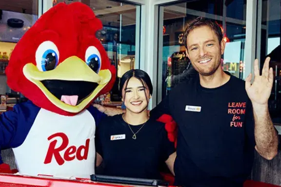 Team Members hanging with Red