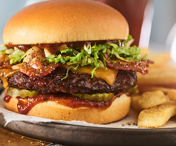 Smoke and Pepper Burger with Steak Fries