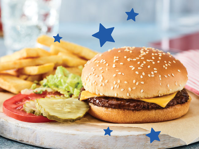 Red's Cheeseburger with toppings and Bottomless steak fries