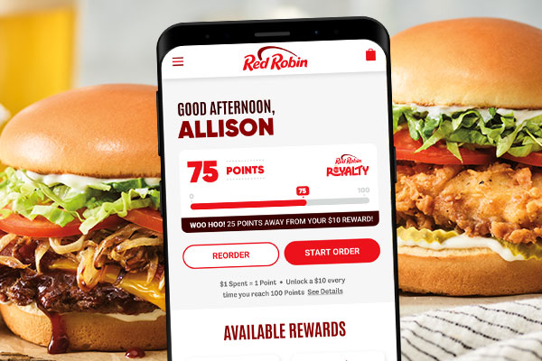 App showing Red Robin Royalty points